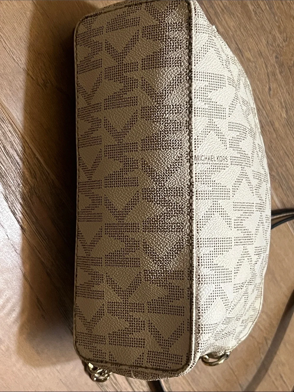 Michael Kors Jet Set Crossbody Bag Beige MK Logo Small Chain Strap